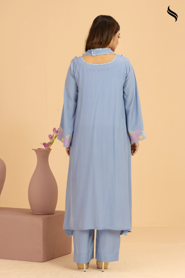 SEESHELL Women's Two Piece Silk Embroidery Powder Blue (Powder blue Color) 03
