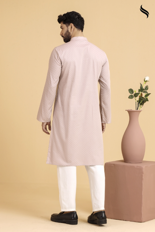 SEESHELL Men's Panjabi Artisanal Embroidery Dusty Rose (Dusty rose Color) 02