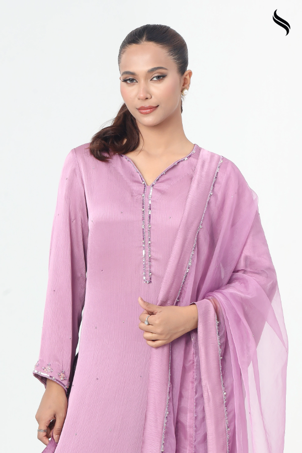SEESHELL Women's Three Piece Luxury Silk Karchupi Purple (Purple Color) 02