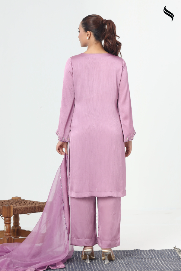 SEESHELL Women's Three Piece Luxury Silk Karchupi Purple (Purple Color) 03