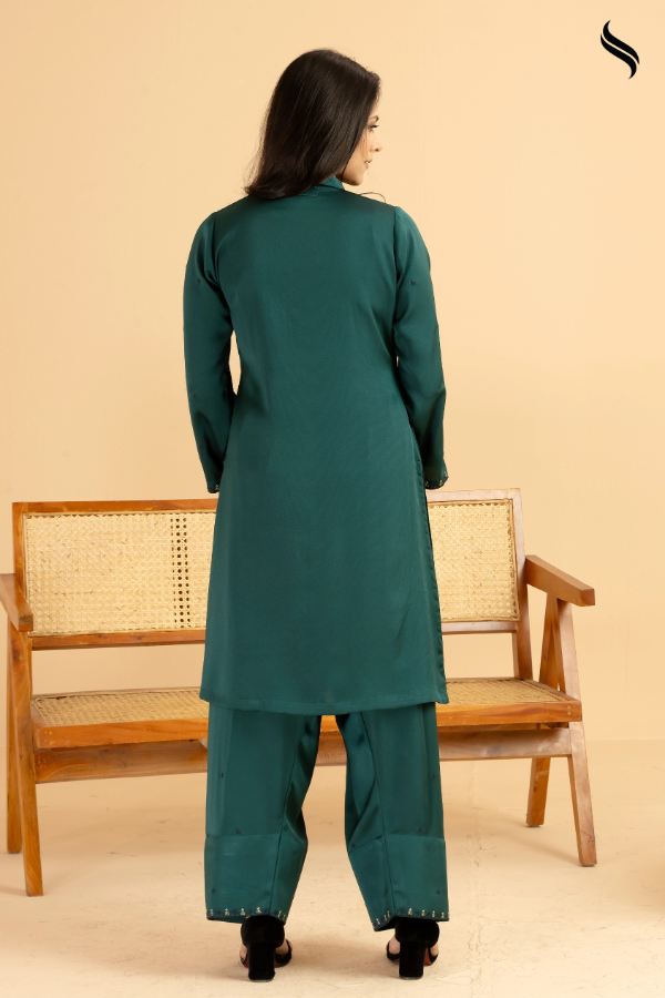 SEESHELL Women's Three Piece Crepe Silk Green Royal Blue (Racing Green and Royal Blue Color) 03