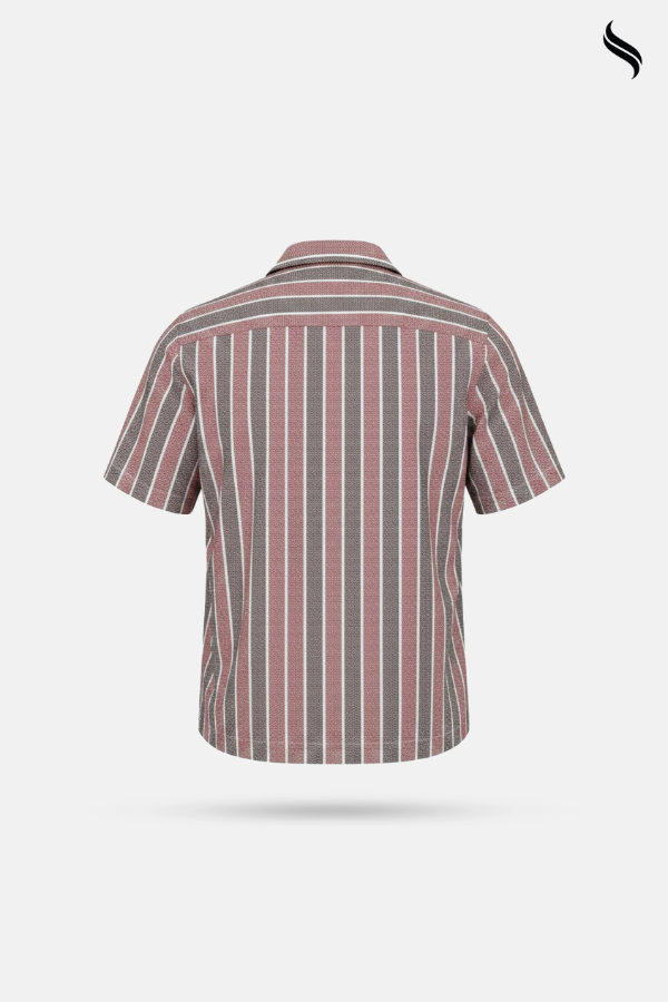 SEESHELL Men's Cuban Shirt Striped Remi Cotton Pale Red (Pale Red Stripe Color) 04