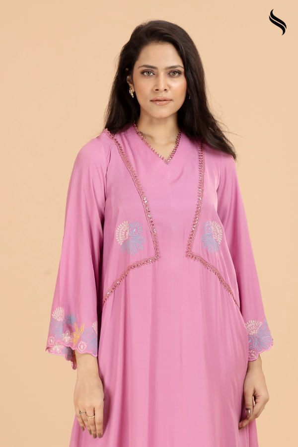 SEESHELL Women's Two Piece Blended Silk Threadwork Rose Pink (Rose Pink Color) 02