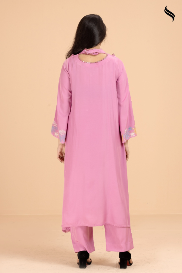 SEESHELL Women's Two Piece Blended Silk Threadwork Rose Pink (Rose Pink Color) 03