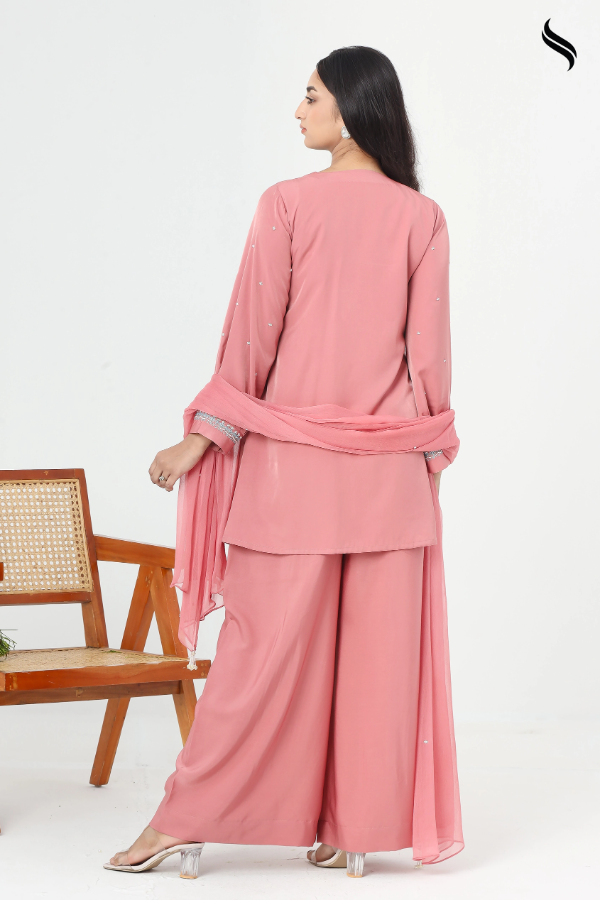 SEESHELL Women's Three Piece Silk Hand Embroidery Rose Pink (Rose Pink Color) 03