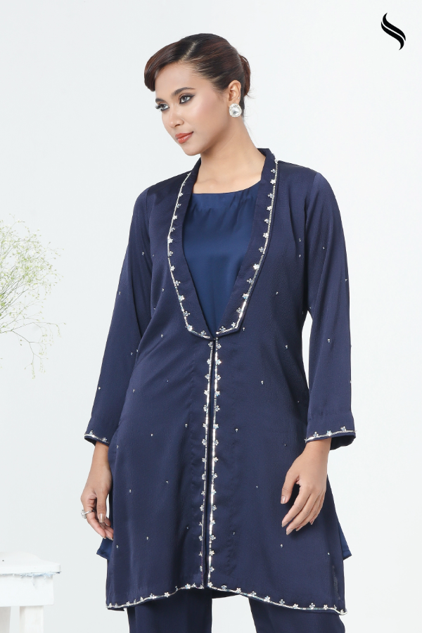 SEESHELL Women's Two Piece Zardosi Zircon Sequin Royal Blue (Royal dark blue Color) 02