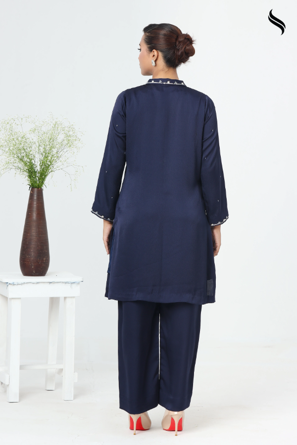 SEESHELL Women's Two Piece Zardosi Zircon Sequin Royal Blue (Royal dark blue Color) 03