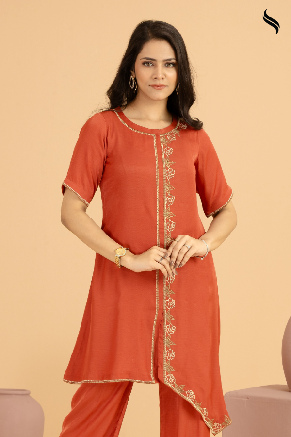 SEESHELL Women's Co-Ords Blended Cotton Rustic Orange (Rustic Orange Color) 02