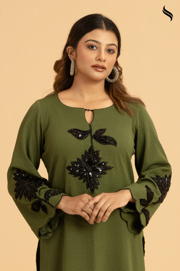 SEESHELL Women's Three Piece Blended Silk Lace Farsi Sage Green (Sage Green Color) 02