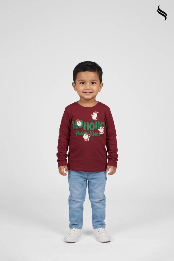 SEESHELL Kid's Unisex Festive Graphic Long Sleeve T-Shirt – Red