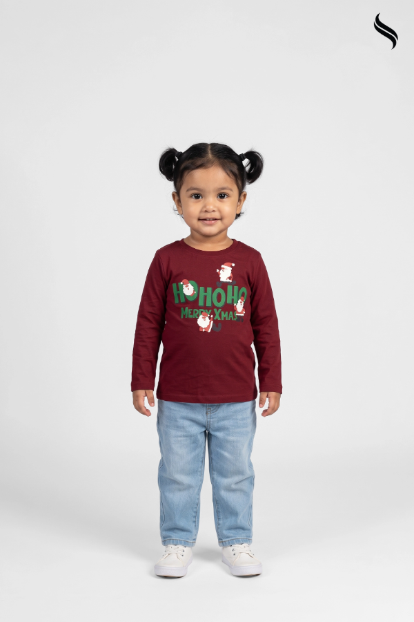 SEESHELL Kid's  Unisex Festive Graphic Long Sleeve T-Shirt – Red (Red Color) 03