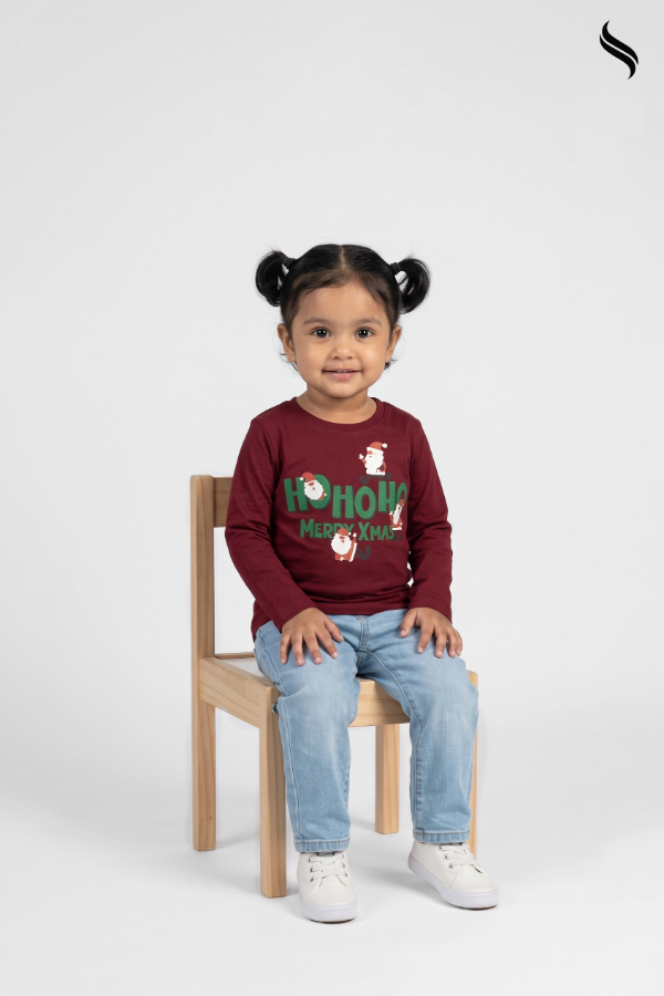SEESHELL Kid's Unisex' Festive Graphic Long Sleeve T-Shirt – Red (Red Color) 04