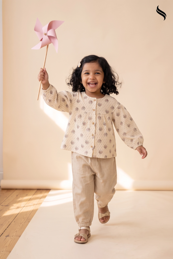 SEESHELL Kid's Girls' Floral Button-Down Tunic Top – Cream (Cream Color) 04
