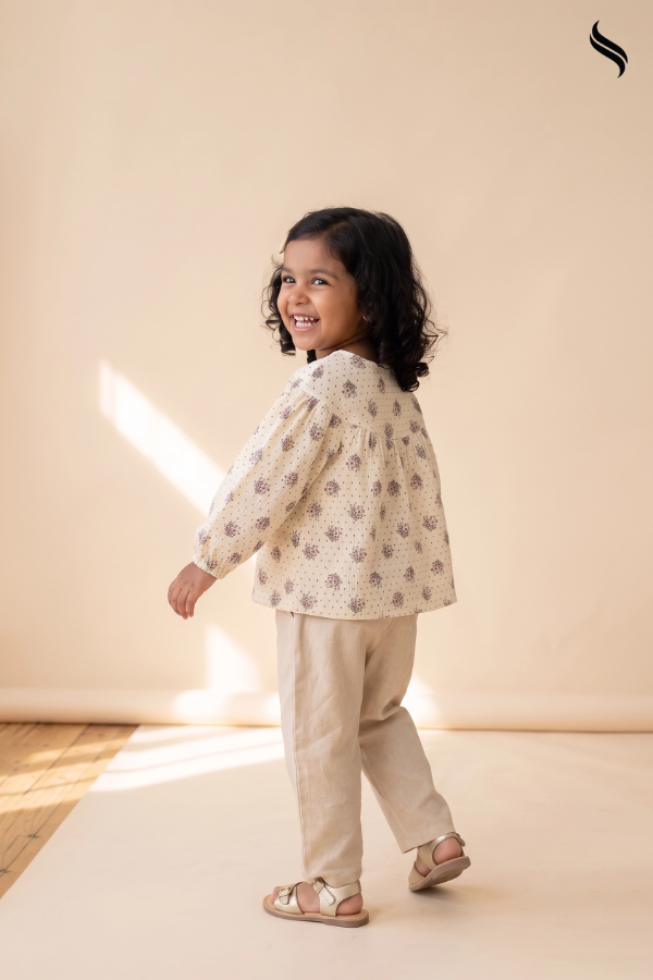 SEESHELL Kid's Girls' Floral Button-Down Tunic Top – Cream (Cream Color) 05