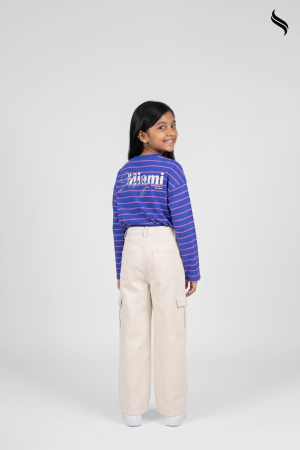 SEESHELL Girls' Striped Graphic Long Sleeve Top – Blue & Pink (Blue & Pink Color) 01