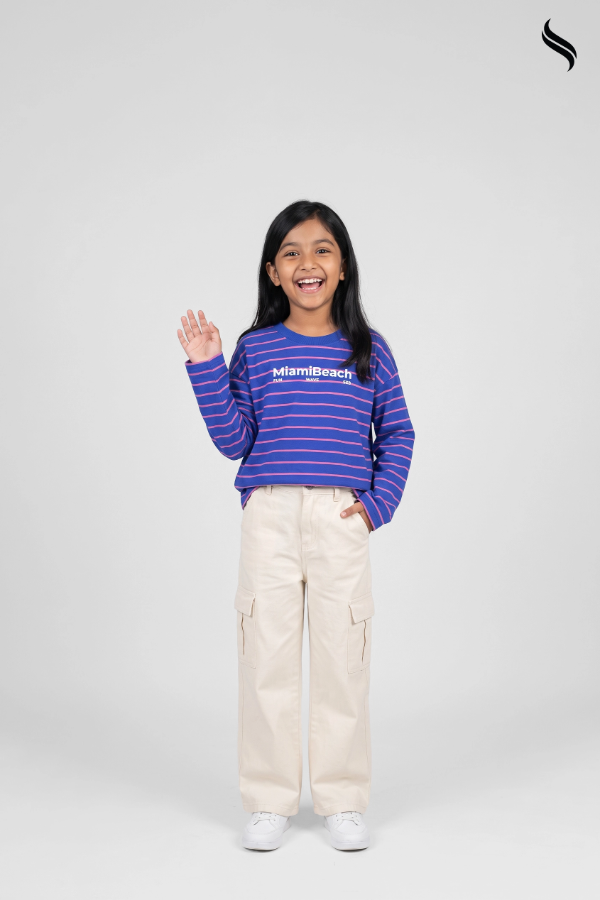 SEESHELL Girls' Striped Graphic Long Sleeve Top – Blue & Pink (Blue & Pink Color) 03