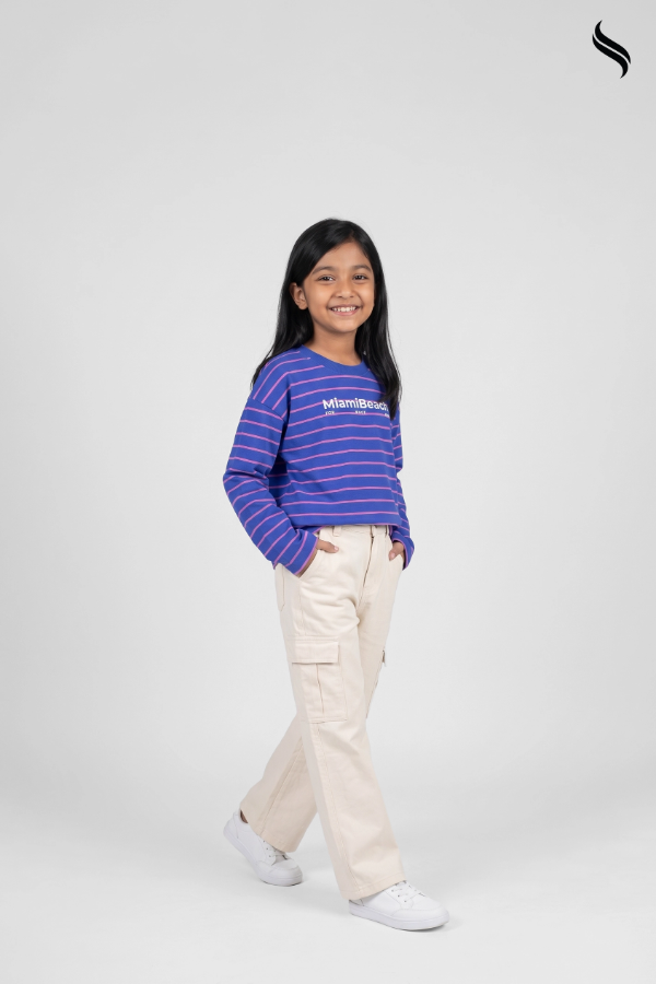 SEESHELL Girls' Striped Graphic Long Sleeve Top – Blue & Pink (Blue & Pink Color) 05