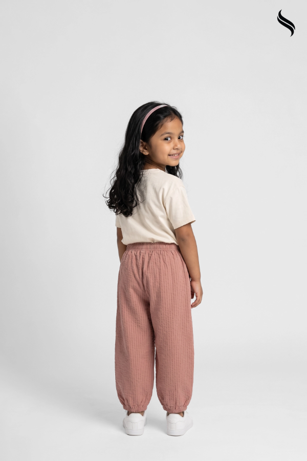 SEESHELL Girl's Textured Pull-On Trousers – Dusty Pink (Dusty pink Color) 01