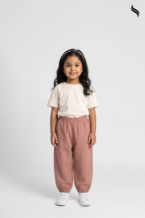 SEESHELL Girl's Textured Pull-On Trousers – Dusty Pink (Dusty pink Color) 02