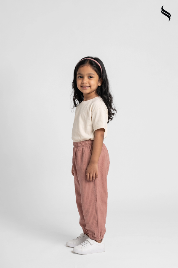 SEESHELL Girl's Textured Pull-On Trousers – Dusty Pink (Dusty pink Color) 04