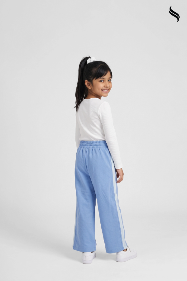 SEESHELL Girls Wide Leg Brush Fleece Trouser Sky Blue (Sky Blue Color) 01