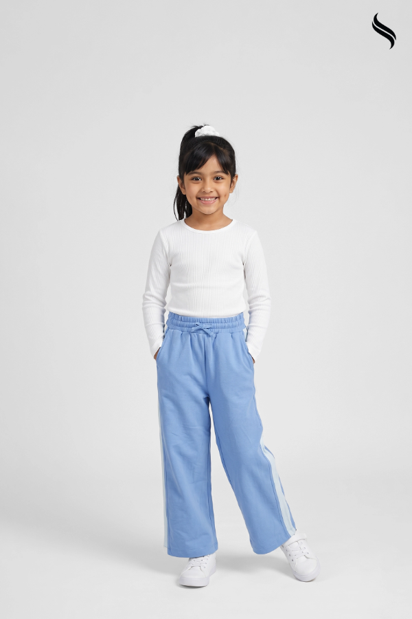 SEESHELL Girls Wide Leg Brush Fleece Trouser Sky Blue