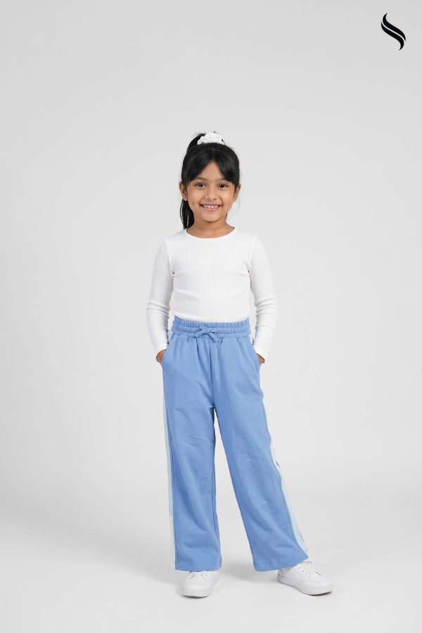 SEESHELL Girls Wide Leg Brush Fleece Trouser Sky Blue (Sky Blue Color) 03