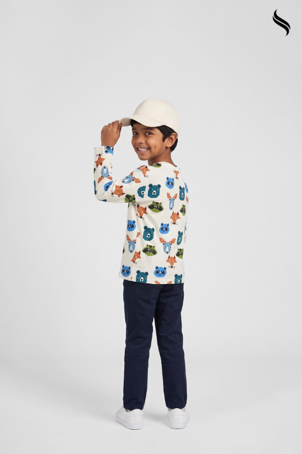 SEESHELL Kid's Boys T-Shirt Cotton Full Sleeve Animal Print White (White Color) 01