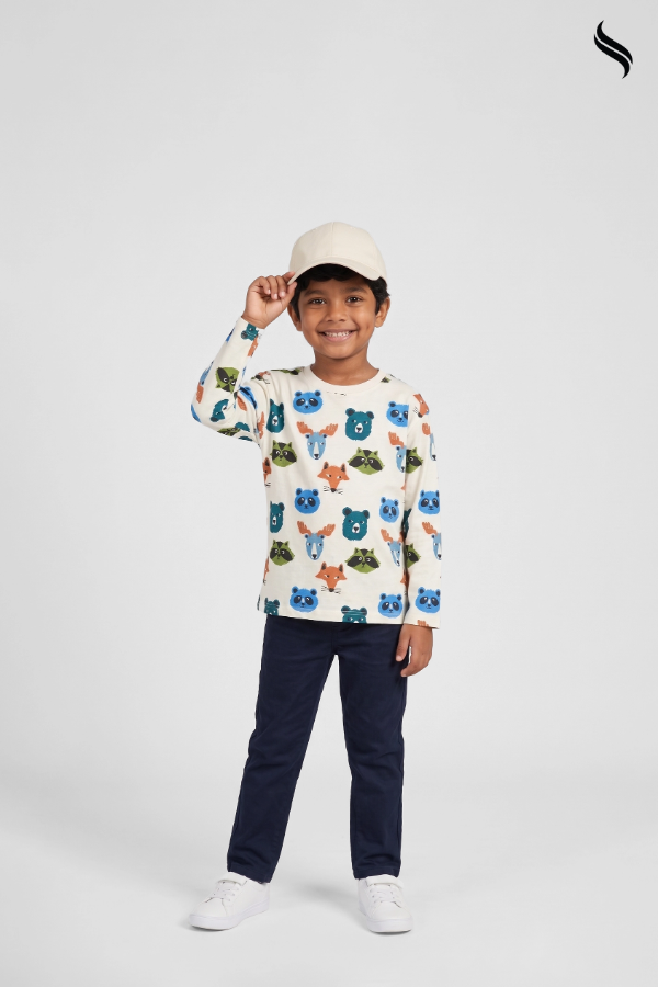 SEESHELL Kid's Boys T-Shirt Cotton Full Sleeve Animal Print White