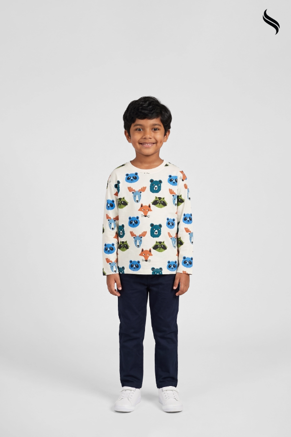 SEESHELL Kid's Boys T-Shirt Cotton Full Sleeve Animal Print White (White Color) 03