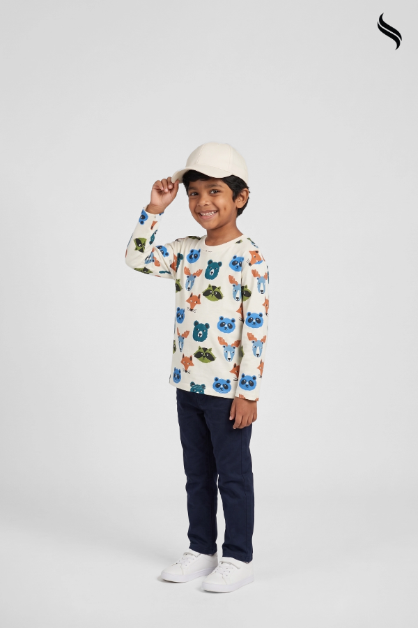 SEESHELL Kid's Boys T-Shirt Cotton Full Sleeve Animal Print White (White Color) 05