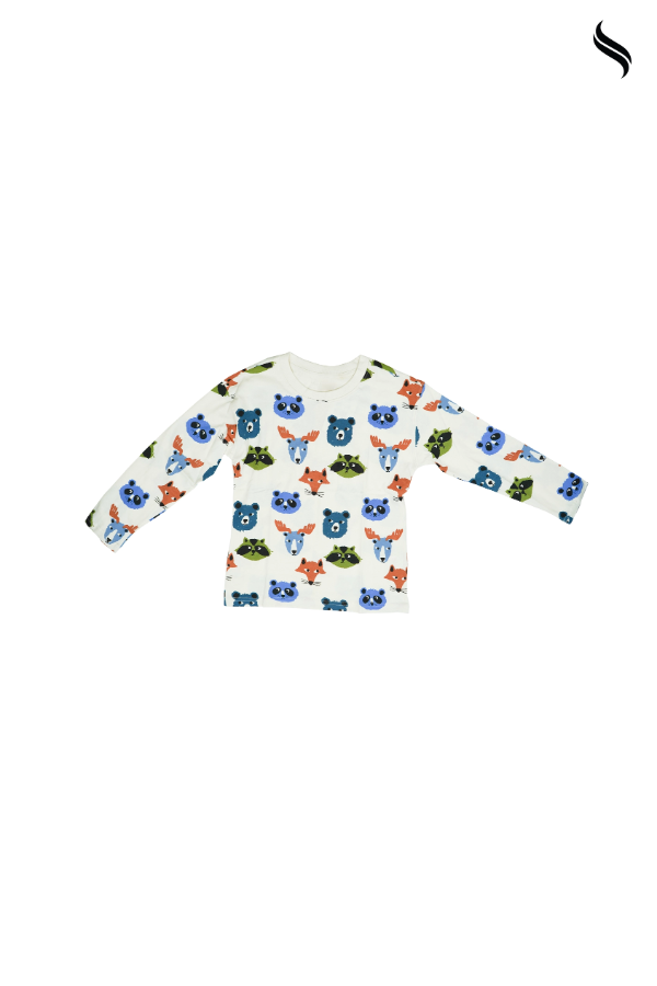 SEESHELL Kid's Boys T-Shirt Cotton Full Sleeve Animal Print White (White Color) 07