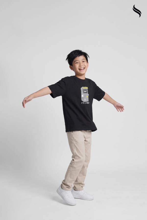 SEESHELL Kid's Boys T-Shirt Regular Fit Cotton Short Sleeve Black