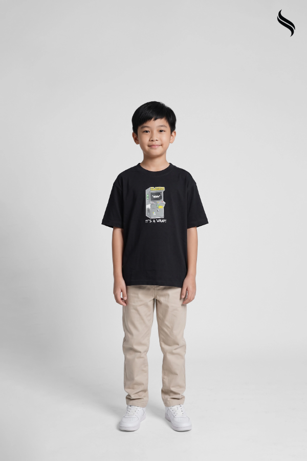 SEESHELL Kid's Boys T-Shirt Regular Fit Cotton Short Sleeve Black (Black Color) 04