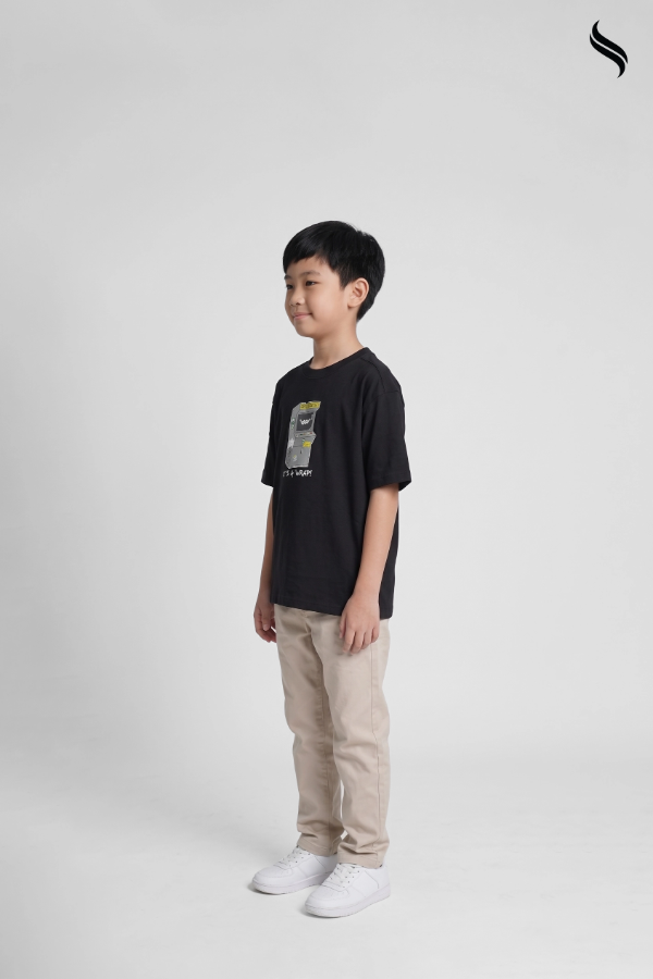 SEESHELL Kid's Boys T-Shirt Regular Fit Cotton Short Sleeve Black (Black Color) 05
