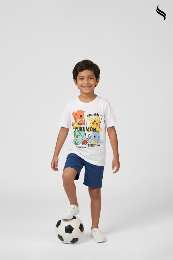 SEESHELL Kid's Boys T-Shirt Regular Fit Dazz Pokemon Graphic White