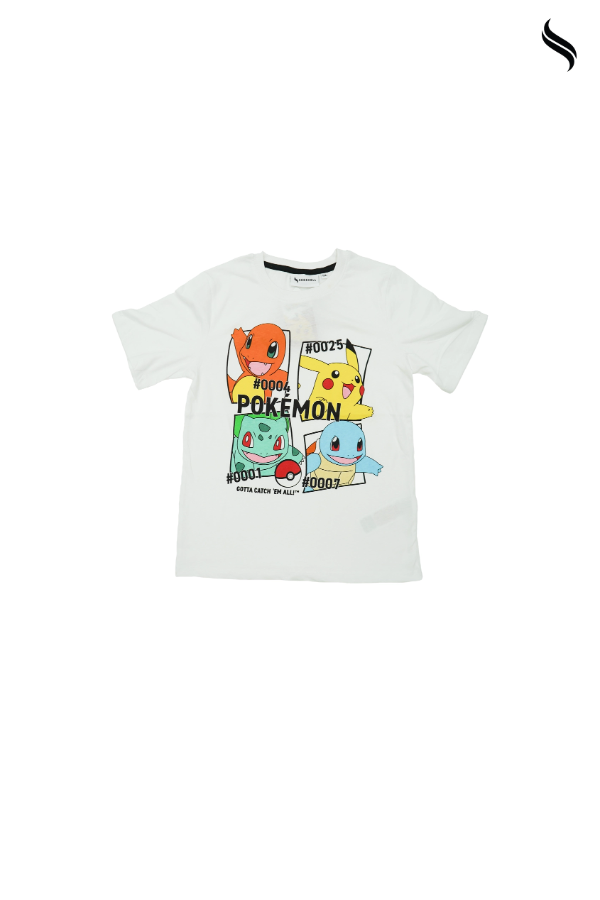 SEESHELL Kid's Boys T-Shirt Regular Fit Dazz Pokemon Graphic White (White Color) 04