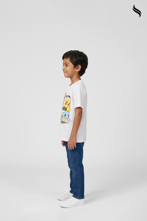 SEESHELL Kid's Boys T-Shirt Regular Fit Dazz Pokemon Graphic White (White Color) 05
