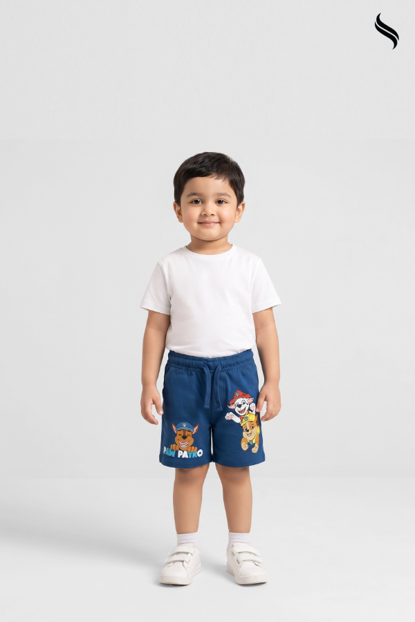 SEESHELL Kid's French Terry Paw Patrol Printed Boys shorts Dull Blue (Dull Blue Color) 02