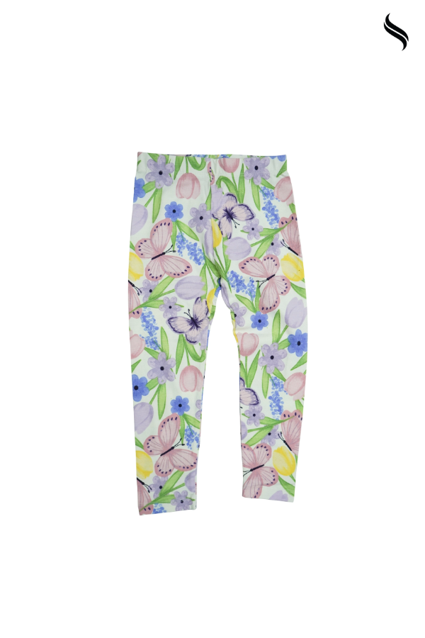 SEESHELL Kid's Girl Leggins Cotton Floral Botanical Print White (White Color) 05