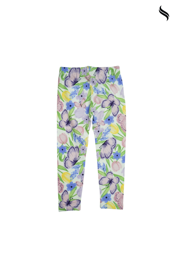 SEESHELL Kid's Girl Leggins Cotton Floral Botanical Print White (White Color) 06