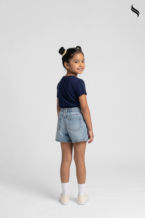 SEESHELL Kid's Girls Denim High Waist Shorts Daisy Light Blue (Light Blue Color) 01