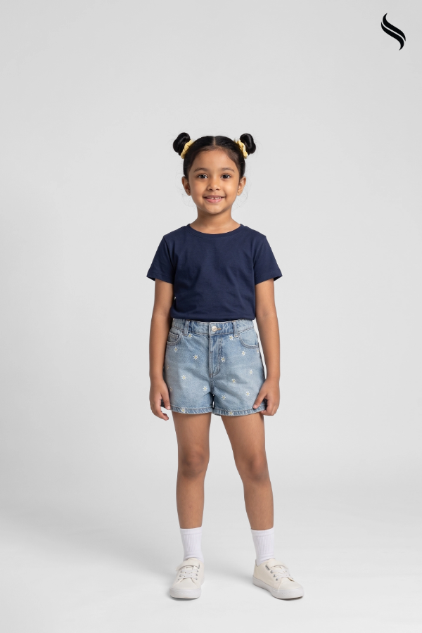 SEESHELL Kid's Girls Denim High Waist Shorts Daisy Light Blue (Light Blue Color) 02
