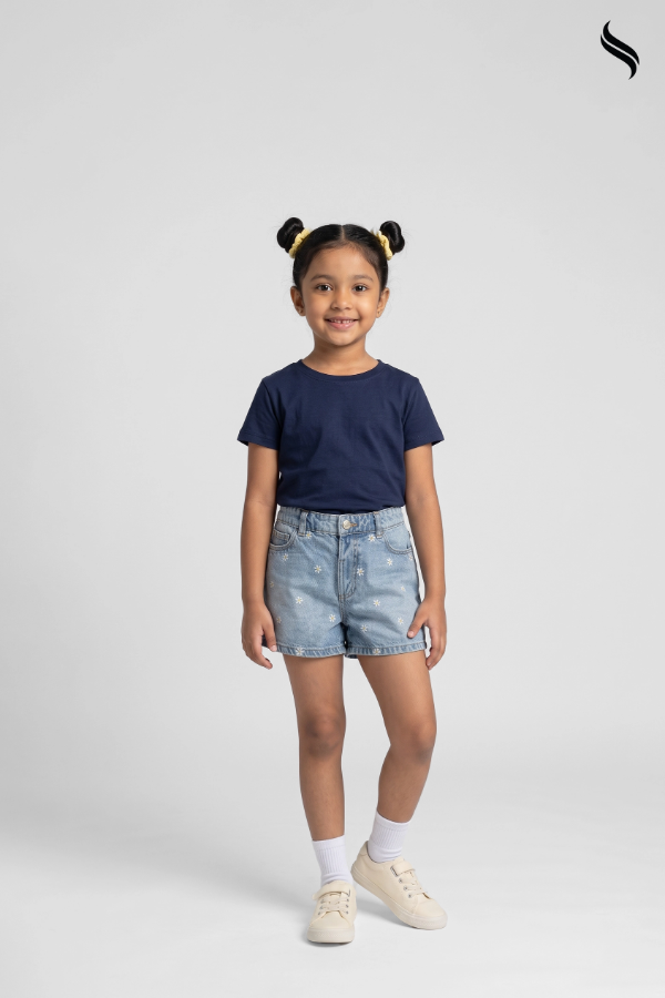 SEESHELL Kid's Girls Denim High Waist Shorts Daisy Light Blue