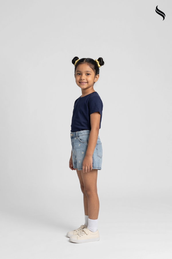 SEESHELL Kid's Girls Denim High Waist Shorts Daisy Light Blue (Light Blue Color) 04