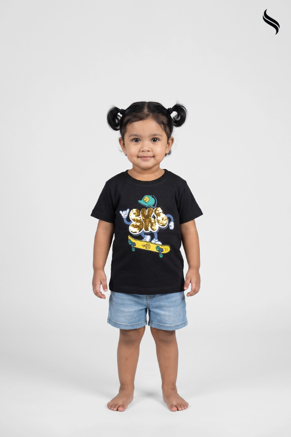 SEESHELL Kid's Unisex T-Shirt Cotton Short Sleeve Sequins Black (Black Color) 02