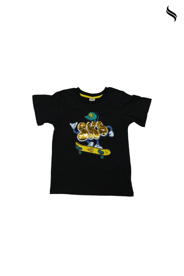 SEESHELL Kid's Unisex T-Shirt Cotton Short Sleeve Sequins Black (Black Color) 06