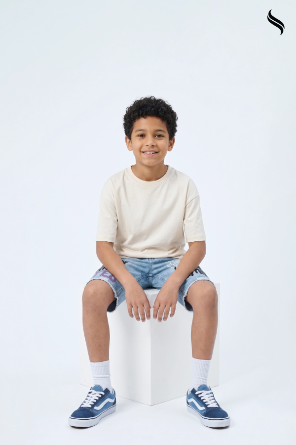 SEESHELL Kid's Unisex Washed Denim Relaxed Fit Shorts Light Blue (Light Blue Color) 01