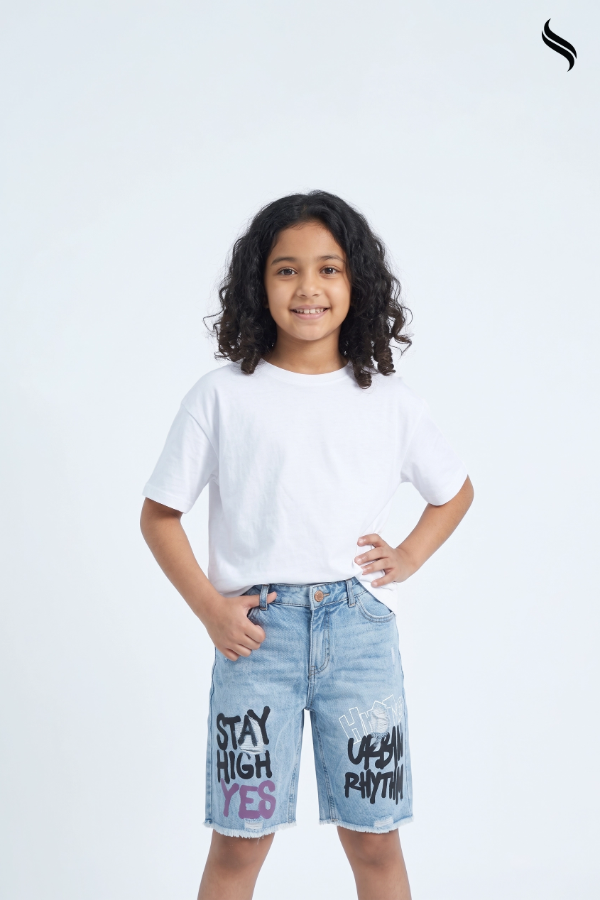 SEESHELL Kid's Unisex Washed Denim Relaxed Fit Shorts Light Blue (Light Blue Color) 03