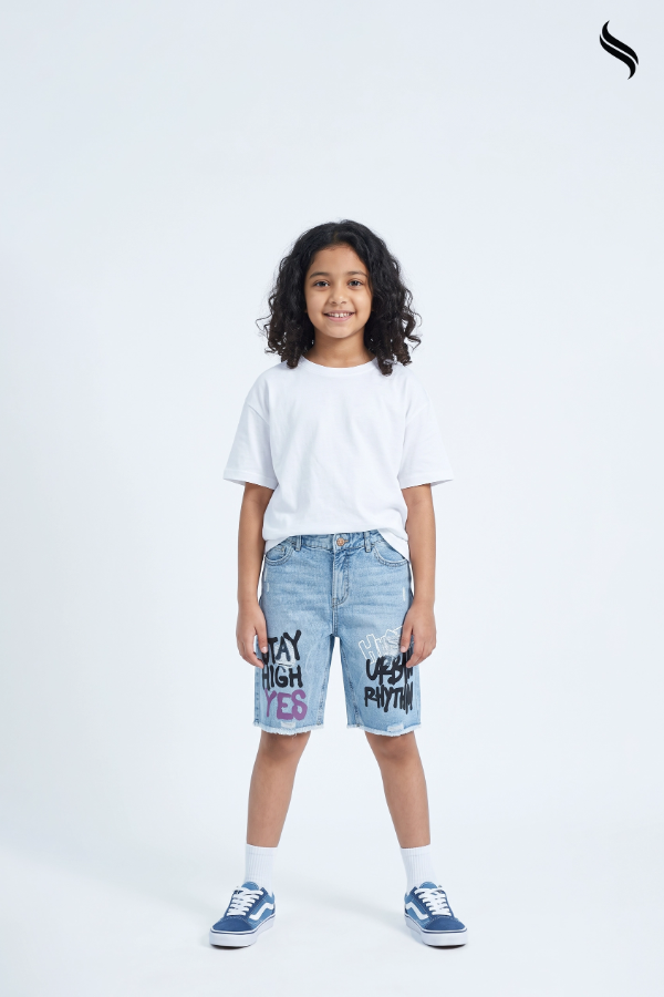 SEESHELL Kid's Unisex Washed Denim Relaxed Fit Shorts Light Blue (Light Blue Color) 04